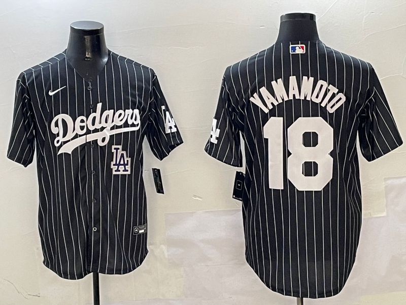 Men Los Angeles Dodgers #18 Yamamoto Black Stripe Jointly Name 2025 Nike MLB Jersey style 1->detroit tigers->MLB Jersey